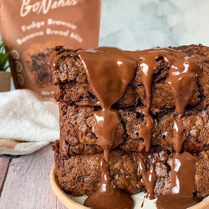 GoNanas Fudge Brownie Oat Flour Banana Bread Mix, Suitable for Plant Based Vegan Diets, Gluten Free Dairy Free Snacks, Healthy Snacks For Adults, Muffin Mix, Nut Free, Cupcakes Dessert, NON-GMO, 4pk