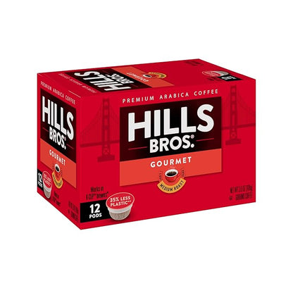 Hills Bros Single Serve Coffee Pods,Gourmet, Medium Roast, 12 Count-Keurig Compatible, Roasted Arabica Coffee, Smooth, Balanced Coffee, Subtle Chocolate Flavor