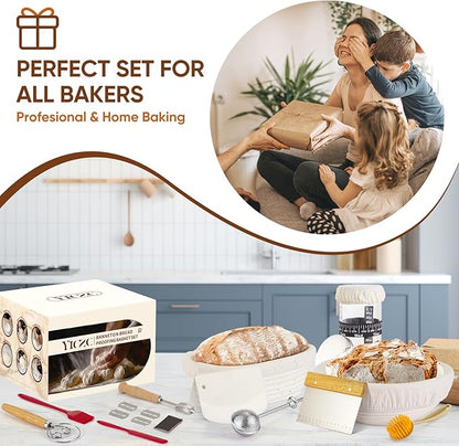 Bread Proofing Basket Set, Round 9" & Oval 10" Sourdough Proofing Basket for Bread Making Tools and Supplies, Sourdough Bread Baking Supplies, Ideal Basket Gift Set for Artisan Bakers