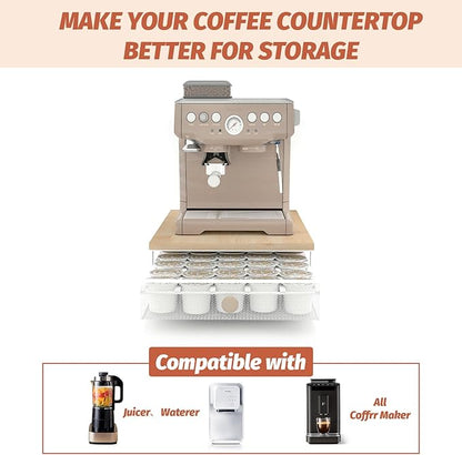 K Cup Organizer, Coffee Pod Holder Drawer, Under Brewer Storage Organizer with Sliding Drawer holds up to 35 K Cup Pods, No Assembly Needed, Natural colour