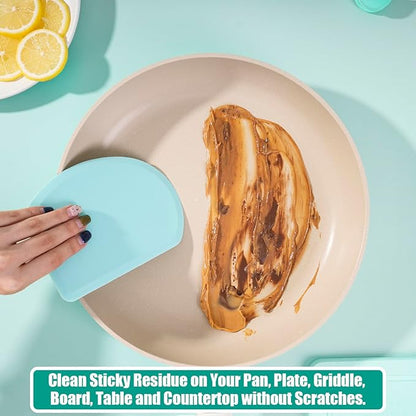 Silicone Dough Scraper with Stainless Steel Sheet, Curved Edge Flexible Bowl Scraper for Baking, Food Grade Silicone Bench Scraper for Sourdough Bread Proofing Basket, 5.98"×4.3", Mint Green, SAPID