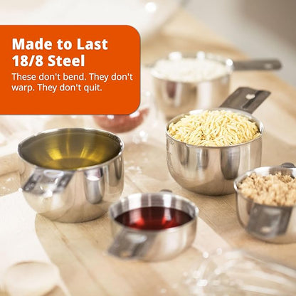 Premium 304 Stainless Steel Measuring Kit - 8-Piece Essential Cups and Spoons for Everyday Use, Stackable & Durable