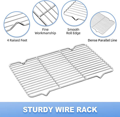 Baking Sheet with Wire Rack Set, Stainless Steel Cookie Sheet Baking Pan Toaster Oven Tray with Cooling Rack, 12.4 x 10 x 1 Inch Quarter Sheet Pan - Non Toxic & Dishwasher Safe