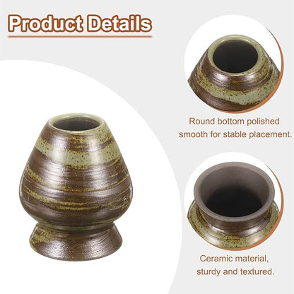 HARFINGTON Ceramic Chasen Stand 70mm Matcha Whisk Holder Teas Set Whisks Stand Traditional Matcha Tea Chasen Holder Tea Set Accessories for Tea Tasting, Brown