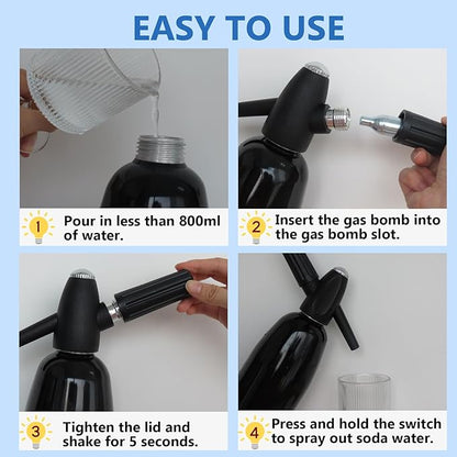 Soda Maker Soda Siphon, 1L Portable Carbonated Water Maker, Sparkling Water Maker Machine for Homemade Soda Water, Cocktails, DIY Sparkling Drinks, (Not Included CO2 Cartridges) with Ice Cube Mold