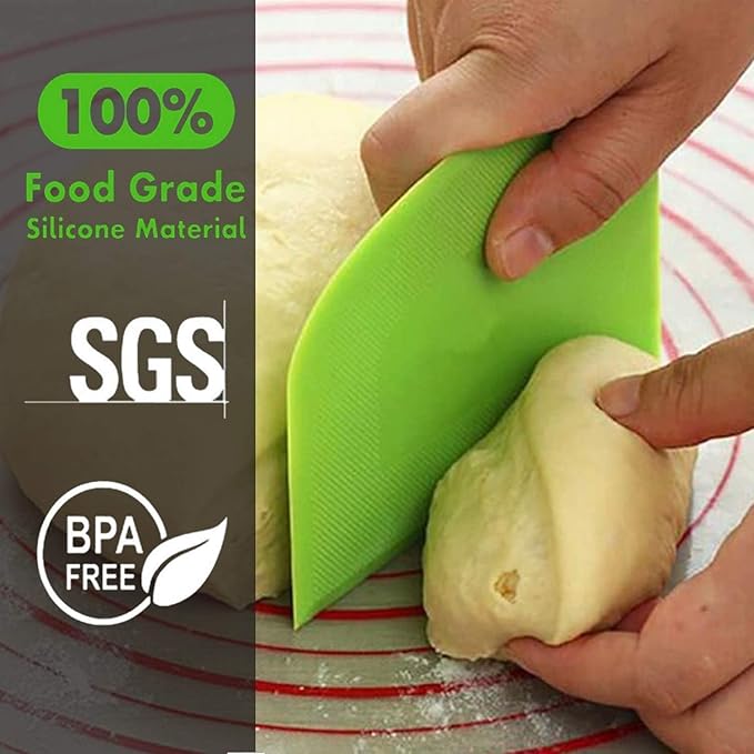 SURDOCA Dough Scraper Bench Scraper - 3P 4.7x3.7" Plastic Flexible Bowl Scraper, Sharp Edge & Angles Cake Scraper. Non-Slip Bakeware Decorating Tools Sculpting & Modeling Tools - Green+Blue+White
