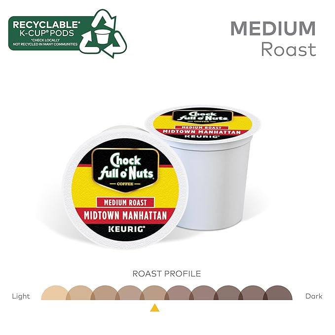 Chock Full o'Nuts Midtown Manhattan Coffee, Compatible with Keurig K-Cup Pods, 12 CT (Pack of 6)
