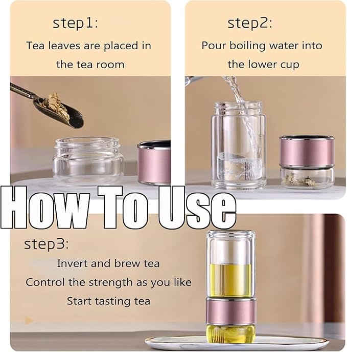 Tryteava Glass Infuser, Tryteava 3-in-1 Smart Tea Infuser, Portable Glass Double Wall Tea Infusers Bottle, with Stainless Steel Filter, Hot & Cold Brew, For Loose Leaf, Office Home (Green, 280ml)