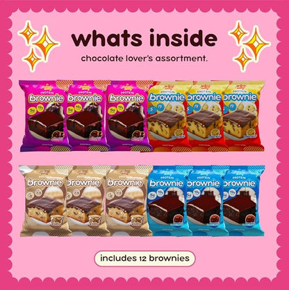 Prime Bites Protein Brownie from Alpha Prime Supplements | High Protein, Collagen Fortified Low Sugar Treat | Delicious Snack | 12 Bars per Box (Chocolate Flavors Variety)