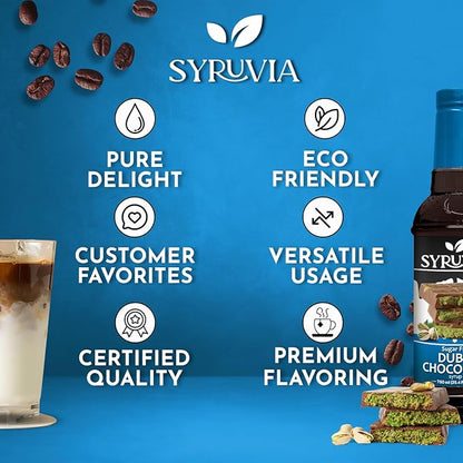 Syruvia Sugar Free Coffee Syrup, Dubai Chocolate Flavored Syrup for Drinks, Lattes, and Desserts – 25.4 fl oz