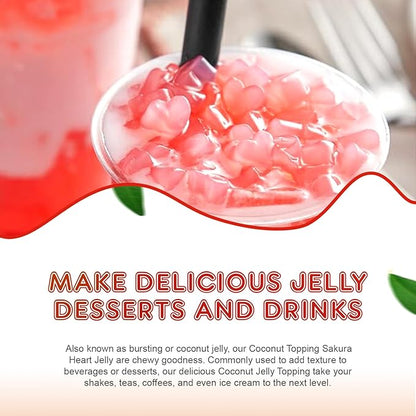 Fanale Coconut Jelly Topping nata de coco for Boba Tea | Ice Cream | Yogurt | Smoothie | Milk Tea | Desserts Sakura Heart Shaped, 6.6 pound (Pack of 4) | JEL030-CS