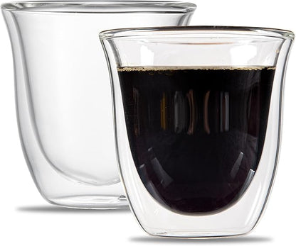 Restaurantware-Forma Professional 2.7 Ounce Double Wall Shot Glasses, 12 Insulated Espresso Cups - Dishwashable, Reusable, Clear Glass Coffee Cups, Freezable, For Hot Or Cold Beverages