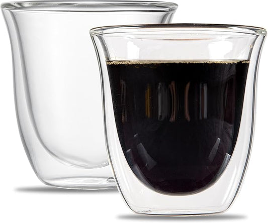 Restaurantware-Forma Professional 2.7 Ounce Double Wall Shot Glasses, 12 Insulated Espresso Cups - Dishwashable, Reusable, Clear Glass Coffee Cups, Freezable, For Hot Or Cold Beverages