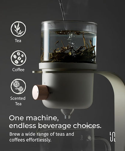 Glass Tea Pot with Infusers for Loose Tea and Drip Coffee Pour Over, Semi Automatic Tea Set with Magnetic Clear Teapot, Black
