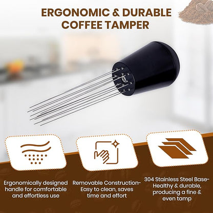 Espresso Accessories Kit – WDT Distribution Tool & 58mm Espresso Dosing Funnel for Baristas – 0.35mm Needle Stirrer with Extra Replaceable Needles, Handle & Storage Pouch