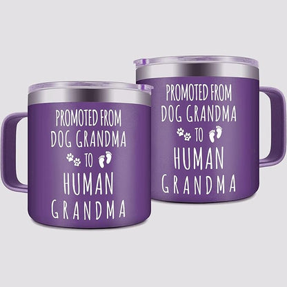 Gossby 14oz Grandma Cup Tumbler - Promoted from Dog Grandma - Mother Day, Christmas, Birthday Gift for New Grandmother - Grandmother Baby Announcement Gift
