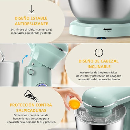Electric Stand Mixer,10 Speeds Tilt-Head Food Mixer, 3-IN-1 Kitchen Mixer for Daily Cooks with Dishwasher-Safe 6QT Bowl,Dough Hook, Beater, Whisk (Agave Green)