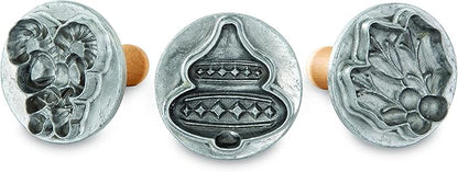 Nordic Ware 01233 Holiday Cast Cookie Stamps, 3-inch rounds, Silver