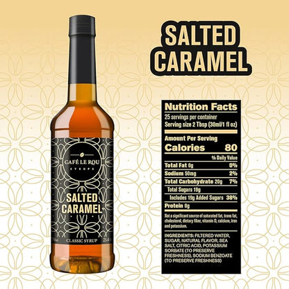 Café Le Rou Coffee Syrup Variety 5-Pack- 25.4 oz Vanilla, French Vanilla, Caramel, Salted Caramel, Hazelnut Coffee Flavoring Syrup for Coffee, Tea and Espresso