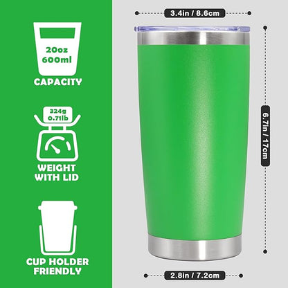 20oz Tumbler Stainless Steel Tumbler Cup with Lid Vacuum Insulated Double Wall Travel Mug, Durable Powder Coated Travel Coffee Tumbler Mug for Hot & Cold Drinks, Green,4 Pack