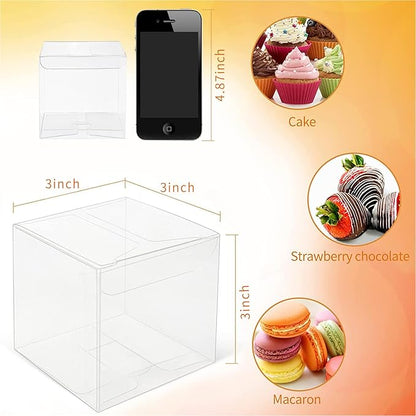 COTOPHER 120 Pcs Clear Boxes for Favors, 3x3x3 Inches Clear Gift Boxes PET Material Party Favor Boxes Plastic Small Gift Boxes with Lids, Candy Boxes for Wedding Favors Baby Shower