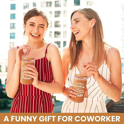 Coworker Gift for Women - 16oz Can Glass Coffee Cup - Funny Work Bestie Gift - Farewell Going Away Present for Female Colleagues and Friends