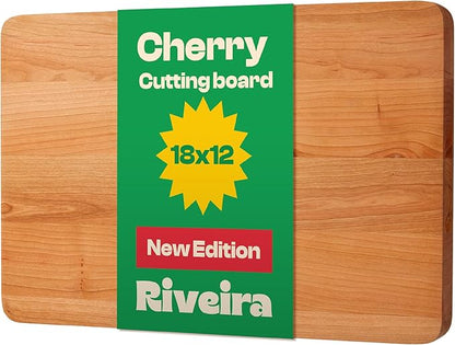 Riveira Cherry Wood Cutting Board – Gourmet Black Cherry Grandeur: 18 x 12 Wooden Cutting Board – Wooden Cutting Boards For Kitchen Decorative – Innovative Juice Grooves Cherry Wooden Chopping Board
