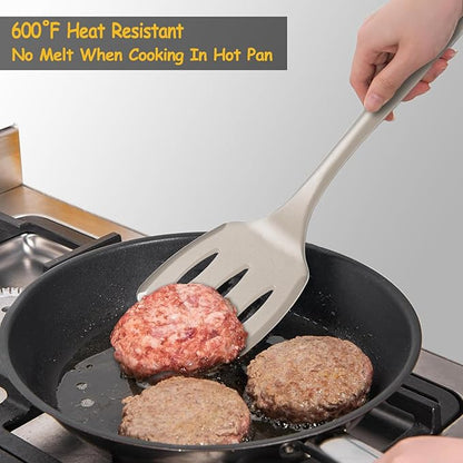 Silicone Spatula Set, 600°F Heat Resistant Silicone Spatula Turner Flipper for Cooking, Non Stick and Non Scratch Kitchen Utensils for Eggs & Pancakes, 4 Pack,Khaki