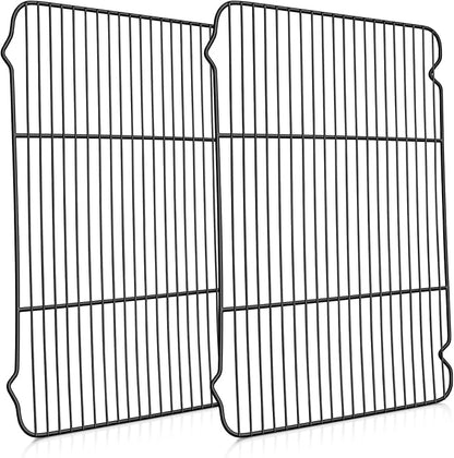 P&P CHEF Cooling Baking Rack Pack of 2, Stainless Steel Cooling Racks for Cooking Baking Roasting Grilling Drying, Dense Wires & Smooth Edge, Easy to clean, Black, 16.6" x 11.5"