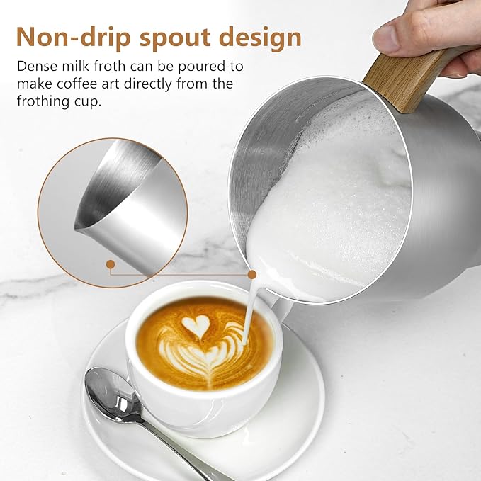 AMZCHEF 8-IN-1 Milk Frother and Steamer 550 Watts, 21 oz Split Stainless Steel Automatic Steamer, Milk's Warmer for Latte, Cappuccino, Hot and Cold Froth, Heated Milk, Hot Chocolate, Baby Food silver