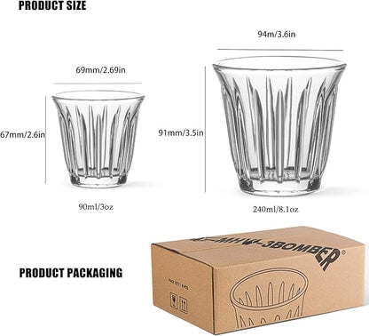 MHW-3BOMBER Shot Glasses Set of 6 Small Glass Cups 3OZ Latte Glasses for Espresso, Whiskey, Vodka, Spirits & Liquors G6190-0S