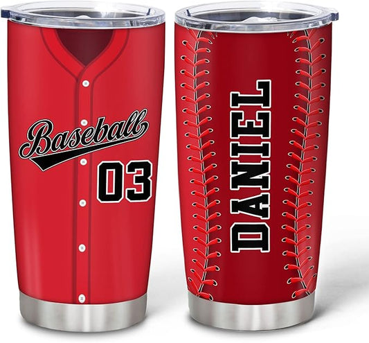 Hyturtle Personalized Baseball Tumbler Baseball Players Design Stainless Steel Double Walled Vacuum Insulated Tumblers 20oz30oz Coffee Travel Mug Cup Christmas Gift For Men Boys Friends Dad Sports Fan
