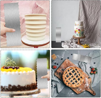 3 Pieces 8.7 Inche Stainless Steel Cake Scraper，Double Sided Patterned Edge Stripe Edge Smoother Scraper Cake Decorating，Cake Decorating Comb Cake Scraper (3, 3)