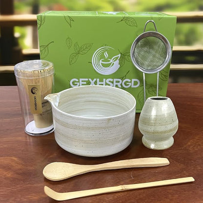 Matcha Whisk Set,6Pcs Matcha Kit Includes Matcha Whisk and Holder,Matcha Bowl with Spout,Matcha Sifter and 2Pcs Matcha Spoon,Suitable as a gift for those who like matcha (Gray)