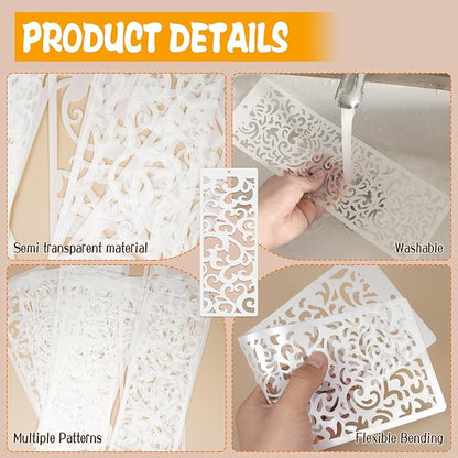 18 Pcs Large Flower Border Stencils for Painting, Reusable Plastic Leaf Cake Decorating Stencils for Baking, Hollowed Floral Edge Painting Templates for DIY Wood Wall Tile Furniture Canvas, 4" x 11.8"