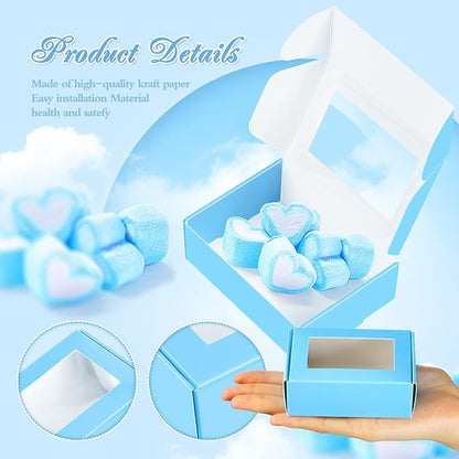 Zonon 30 Pcs Soap Boxes for Homemade Packaging, Mini Kraft Treat Boxes with Window for Bakery Candy Soap Making Gift Packaging(3.5 x 2.4 x 1.2 Inch,Blue)
