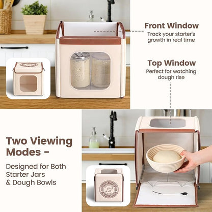 Folding Bread Proofing Box with 50-113℉ Temp Control & 48H Timer, Dough Proofer with Metal Rack, Humidor, Ideal for Sourdough, Bread Baking, Pizza, Yogurt, Kombucha, Perfect for Compact Kitchens