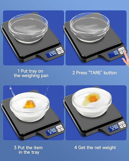 Large 5kg/11lb Kitchen Scale with 0.1g/0.01oz High Precision, USB Rechargeable Food Scale, Stainless Steel Pan, with Tare Function,for Baking Cooking Coffee Package Postage
