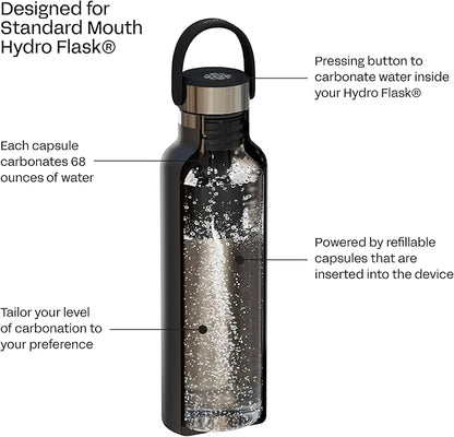 Portable Soda Maker for Hydro Flask Standard Mouth - Sparkling Water Maker | On-Bottle Carbonator | Refillable CO2 Capsules