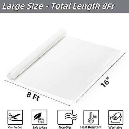 Silicone Baking Mat Roll, 16 In x 8 FT Non-Stick Pastry Mat, Cut to Any Size, Heat Resistant Food Grade Silicone Sheet, Air Fryer Liner for Pie Crust, Pizza Cookies
