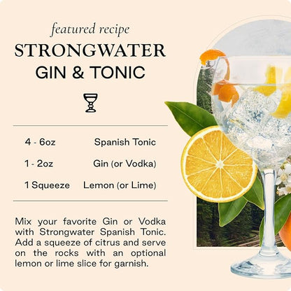 Strongwater Sparkling Spanish Tonic Water - 12 Pack Cans (8.4 Fl Oz Each) - Premium Craft Cocktail Mixer - Orange Blossom Water with Quinine & Tangerine - Real Cane Sugar, No Artificial Flavors