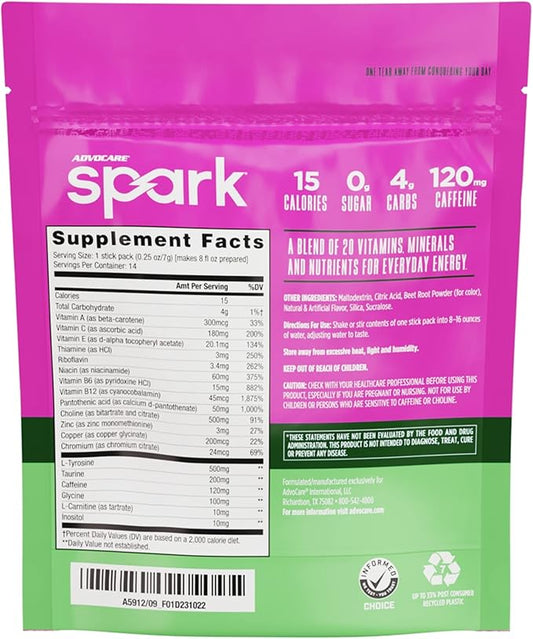 AdvoCare Spark - Energy Drink Mix - Vitamin & Amino Acid Supplement - Supports Energy & Focus* - Portable Immune Support* - Sugar-Free - Watermelon, 14 Stick Packs (3.5 oz)
