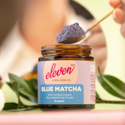 Eleven TLC, Blue Matcha Powder, Butterfly Pea Flower Powder, Matcha Blue Tea, Blue Matcha Latte, Caffeine Free Matcha, Glass Jar, 18 Servings