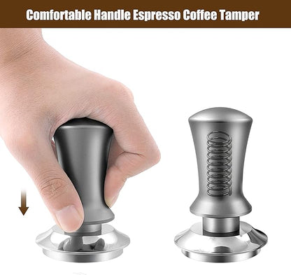K COOL Espresso Hand Tamper, Premium Barista Coffee Tamper with Calibrated Spring, Stainless Steel Base Tamper Compatible with Espresso Machine Rancilio, Gaggia Bottomless Portafilter (58mm, Silver)