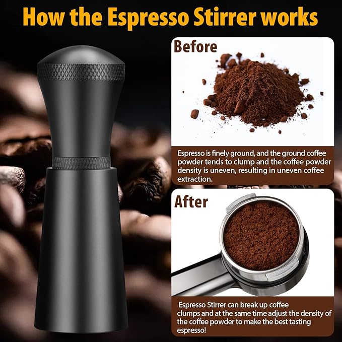 WDT Espresso Distribution Tool Espresso Stirrer Tools for Barista, 0.35mm 7 Needles Espresso Coffee Stirrer with Extra 7 Replaceable Needles, Aluminum Alloy Handle with Stand (Black)
