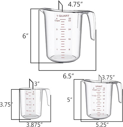 DaYammi Measuring Cups 3-Piece, Unbreakable Food-Grade Plastic Measuring Cup for Dishwasher, 1/2/4-Cup Nesting Liquid Measuring Cups for Prepping, Baking, Cooking, Readable Markings, Clear