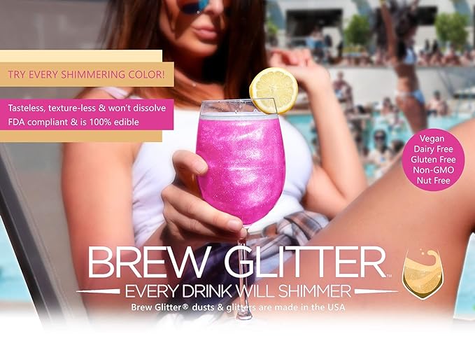 Pink BREW GLITTER Edible Glitter For Drinks, Cocktails, Beer, Garnish Glitter & Beverages | KOSHER & HALAL Certified | 100% Edible & Food Grade | Vegan, Gluten, Nut Free (45g Shaker, Pink)