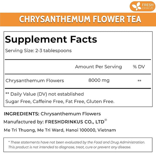 FreshDrinkUS, Premium 8oz Chrysanthemum Flowers, 100% Natural & Pure Chrysanthemum Flower Dried, Chrysanthemum Herbal Tea, No Additives, No Caffeine, Vegan