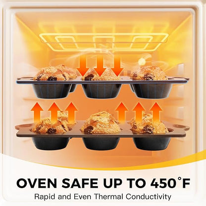 HONGBAKE Muffin Pan with 500 Cupcake Liners, Nonstick Cup Cake Tin for Baking,Premium 12 Cup Cheesecake Trays - Dark Grey