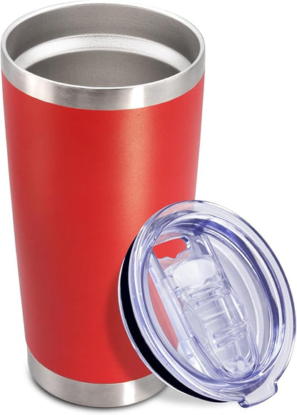 20 oz Tumbler Coffee Tavel Tumblers Bulk with Lid Stainless Steel Double Wall Vacuum Insulated Mug Powder Coated Cups fit Car Cupholder for Hot and Cold - Red, 1Pack